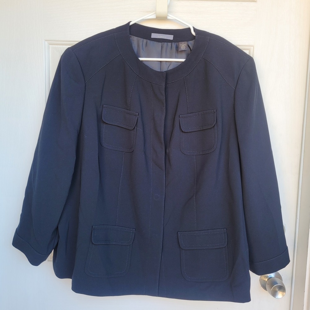 Liz Claiborne Women's Size 3X  Blazer Black Snap Up Collarless Pockets Office